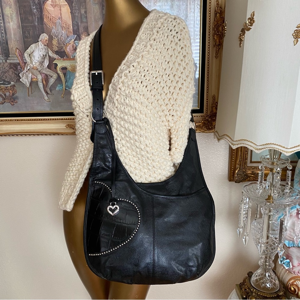 Brighton Studded Heart Crossbody Bag Black Leather NWOT